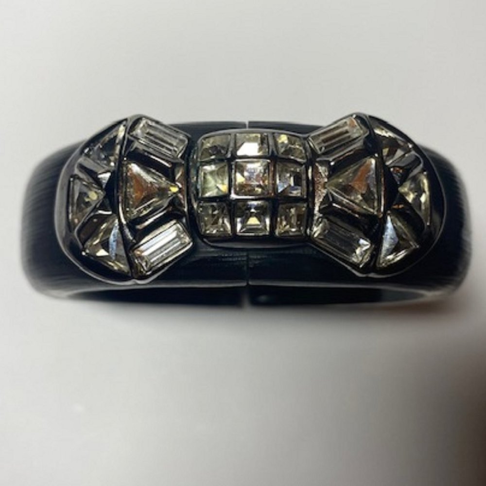 Alexis Bittar Black Lucite Swarovski Crystal Hinged Bracelet